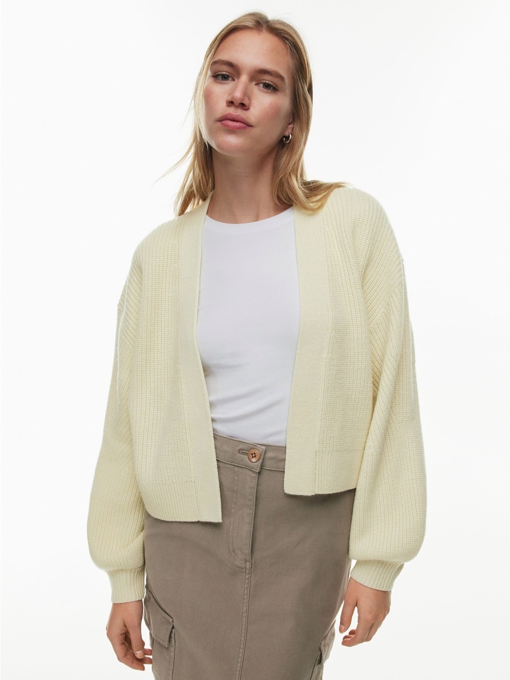 Wilfred Free Unwind Merino Wool Waist Cardigan Large Ryegrass Yellow Aritzia